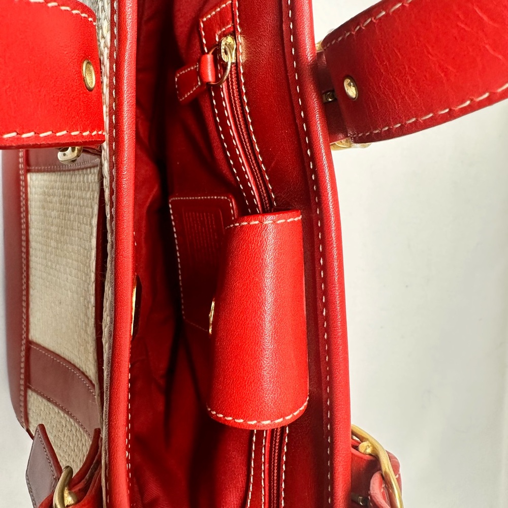 Vintage Coach 8909 Woven Straw Handbag Cherry Red Y2K - Picture 7 of 8